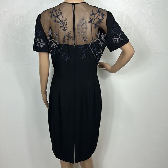 Maggy London Black Embroidered Short Sleeve Sheath Dress Size 8 - Picture 3 of 8